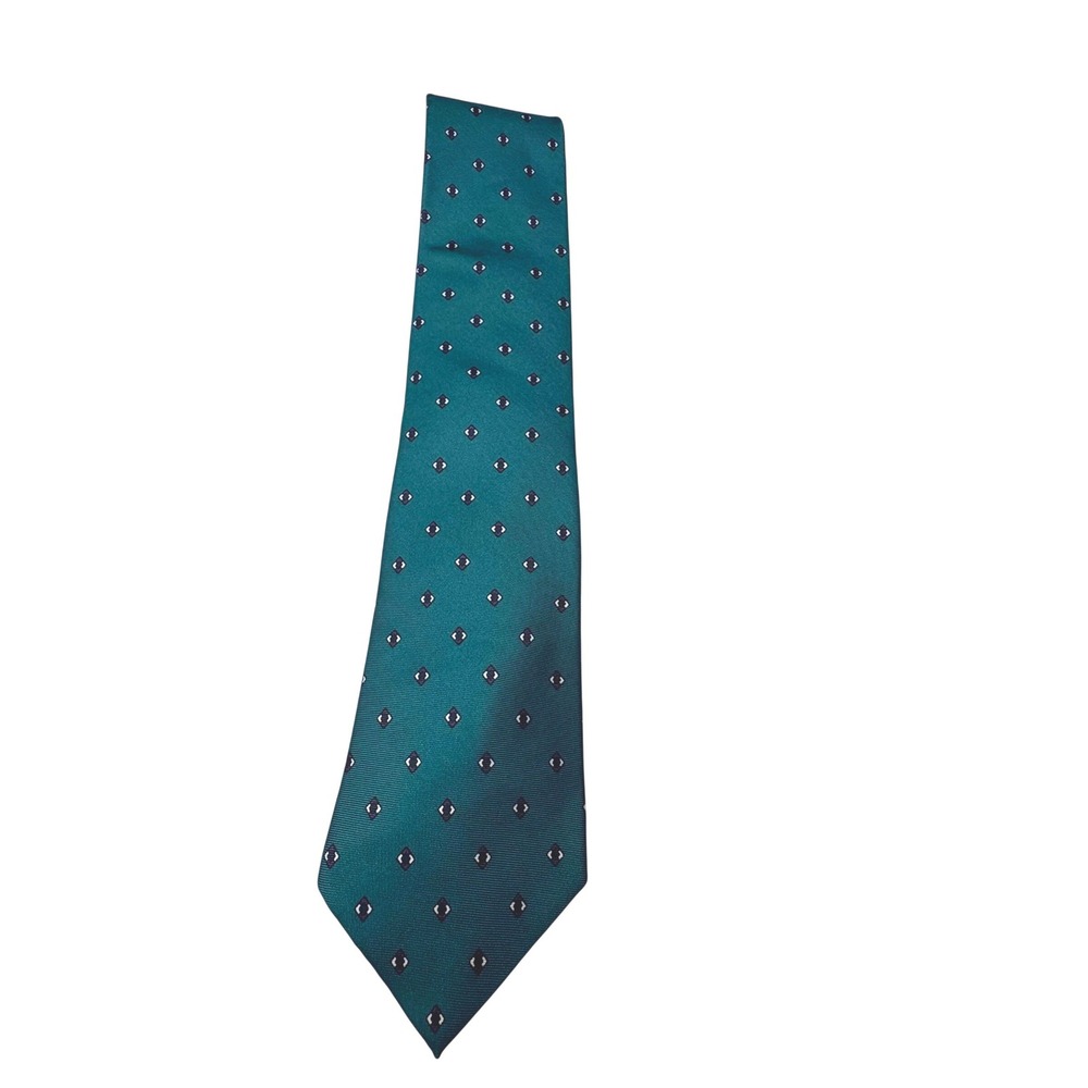 Bill Blass Mens Silk Necktie Teal Green Geometric Diamond Pattern Designer Tie